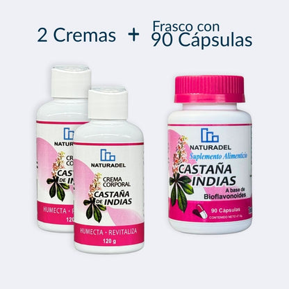 Combo Varix Support — Cápsulas de Castaña de Indias + 2 Cremas para piernas